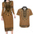 Brown African Dashiki With Fijian Tapa Pattern Couples Matching Long Sleeve Bodycon Dress and Hawaiian Shirt