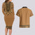 Brown African Dashiki With Fijian Tapa Pattern Couples Matching Long Sleeve Bodycon Dress and Hawaiian Shirt