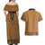 Brown African Dashiki With Fijian Tapa Pattern Couples Matching Off Shoulder Maxi Dress and Hawaiian Shirt