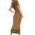 Brown African Dashiki With Fijian Tapa Pattern Family Matching Short Sleeve Bodycon Dress and Hawaiian Shirt