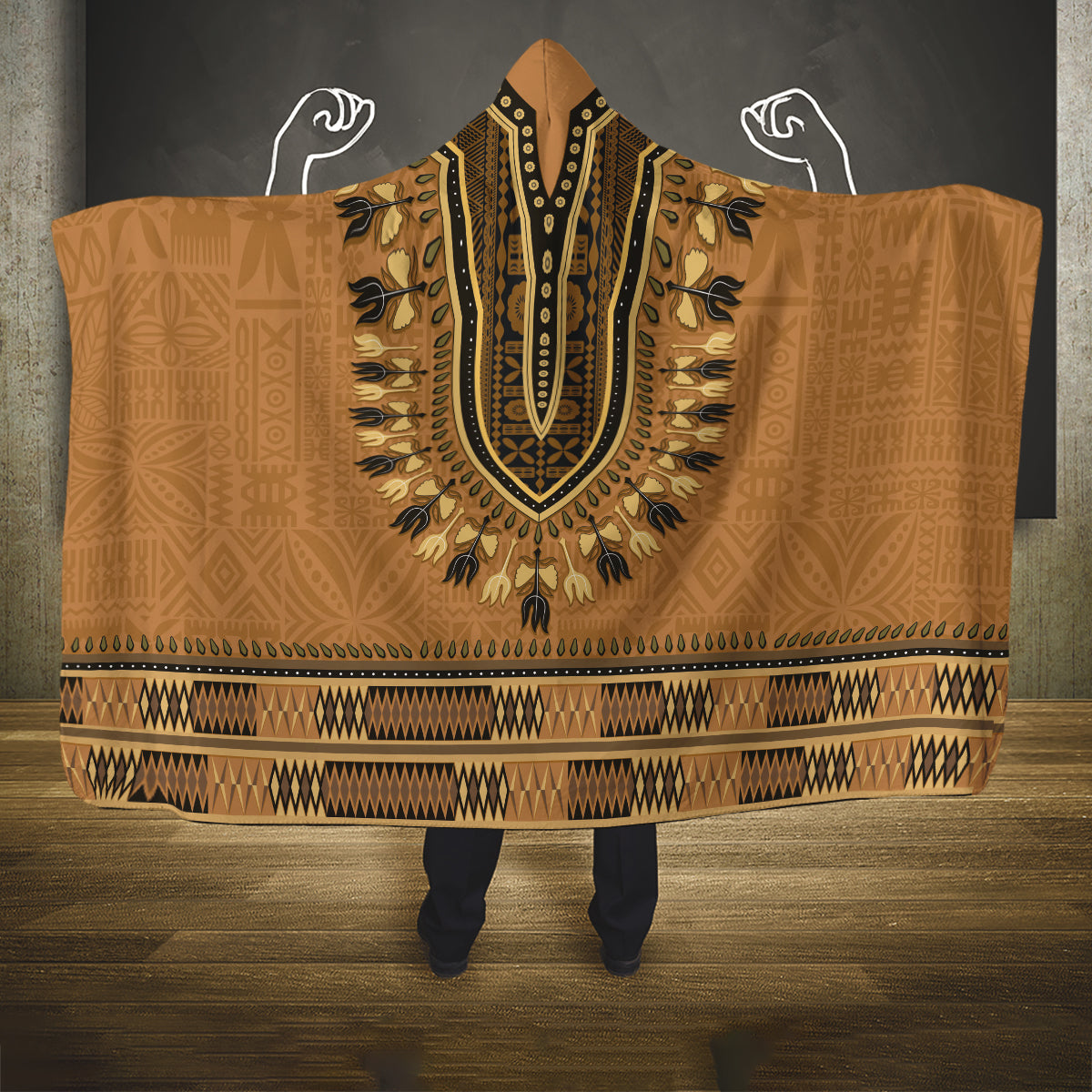 Brown African Dashiki With Fijian Tapa Pattern Hooded Blanket LT14 One Size Brown - Polynesian Pride