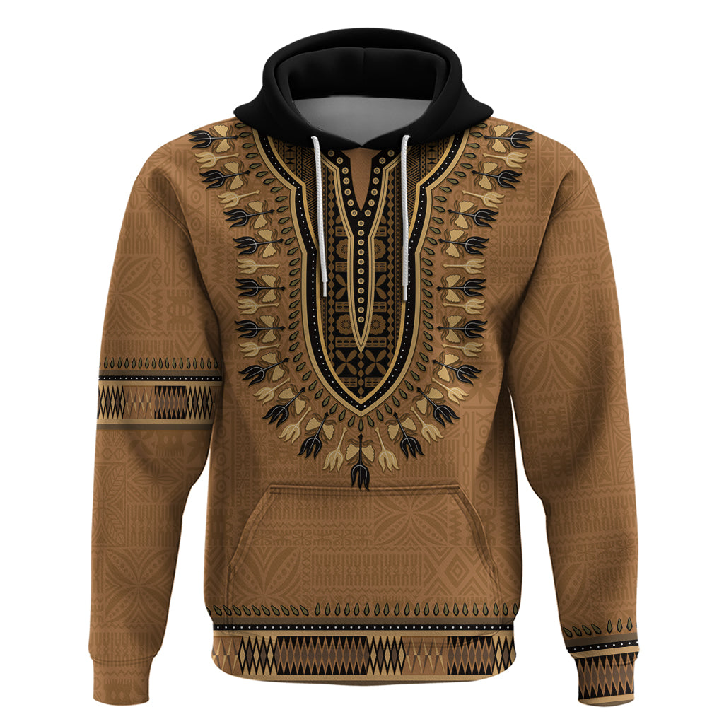 Brown African Dashiki With Fijian Tapa Pattern Hoodie LT14 Pullover Hoodie Brown - Polynesian Pride