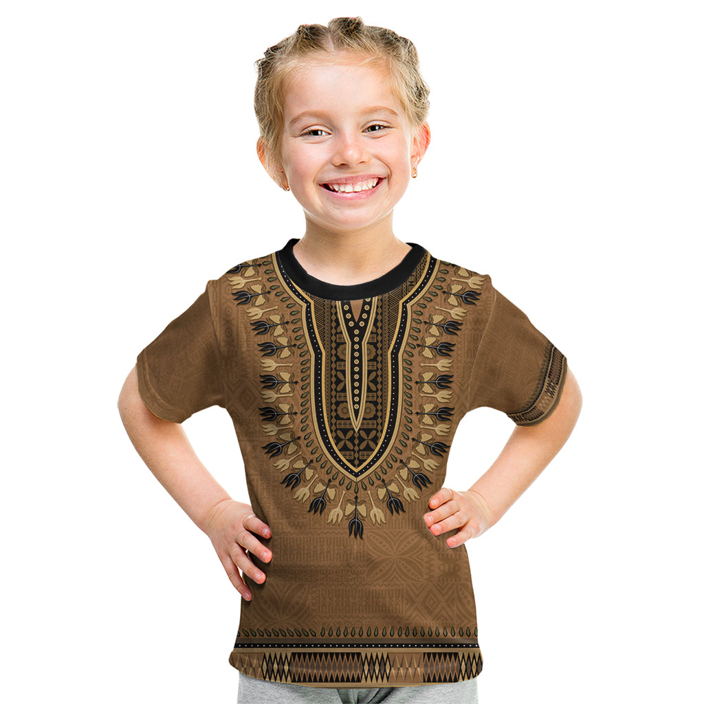 Brown African Dashiki With Fijian Tapa Pattern Kid T Shirt LT14 Brown - Polynesian Pride