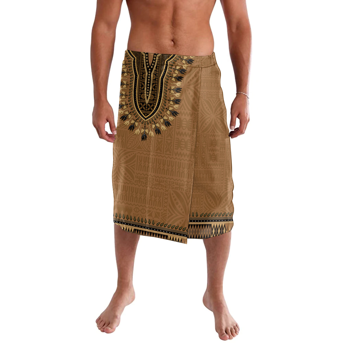 Brown African Dashiki With Fijian Tapa Pattern Lavalava LT14 Brown - Polynesian Pride