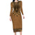 Brown African Dashiki With Fijian Tapa Pattern Long Sleeve Bodycon Dress