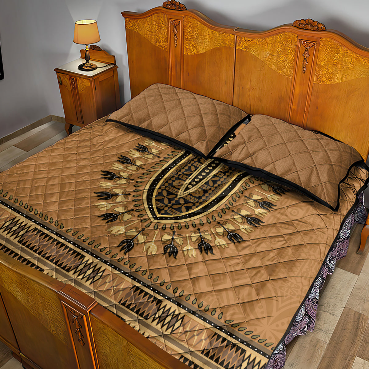 Brown African Dashiki With Fijian Tapa Pattern Quilt Bed Set LT14 - Polynesian Pride