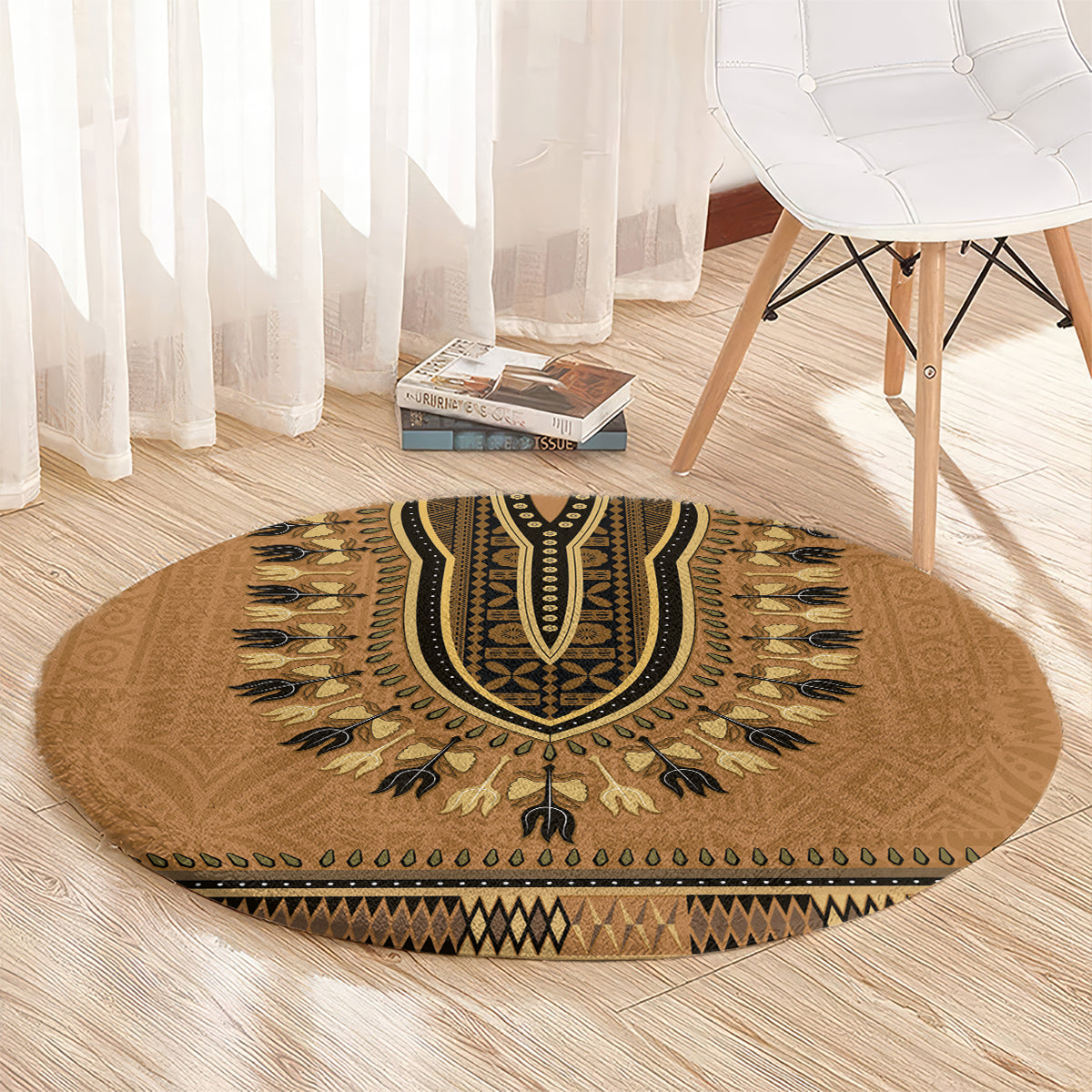 Brown African Dashiki With Fijian Tapa Pattern Round Carpet LT14 - Polynesian Pride