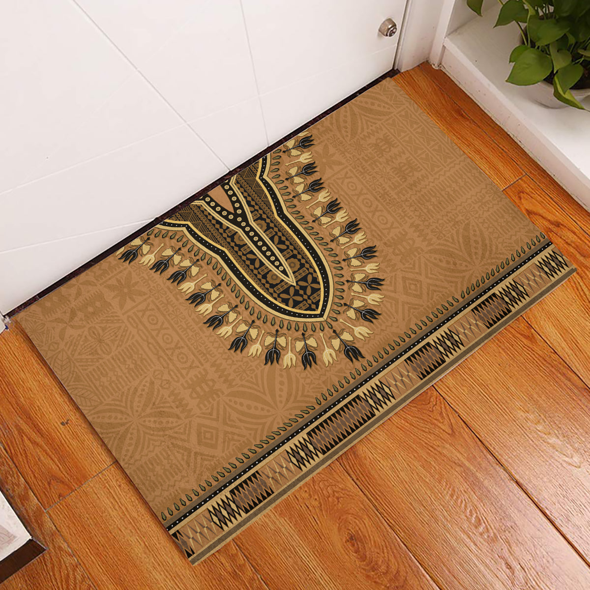 Brown African Dashiki With Fijian Tapa Pattern Rubber Doormat LT14 Brown - Polynesian Pride