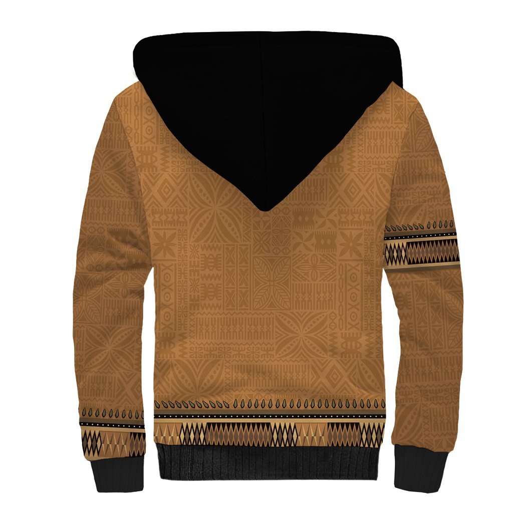 Brown African Dashiki With Fijian Tapa Pattern Sherpa Hoodie LT14 - Polynesian Pride