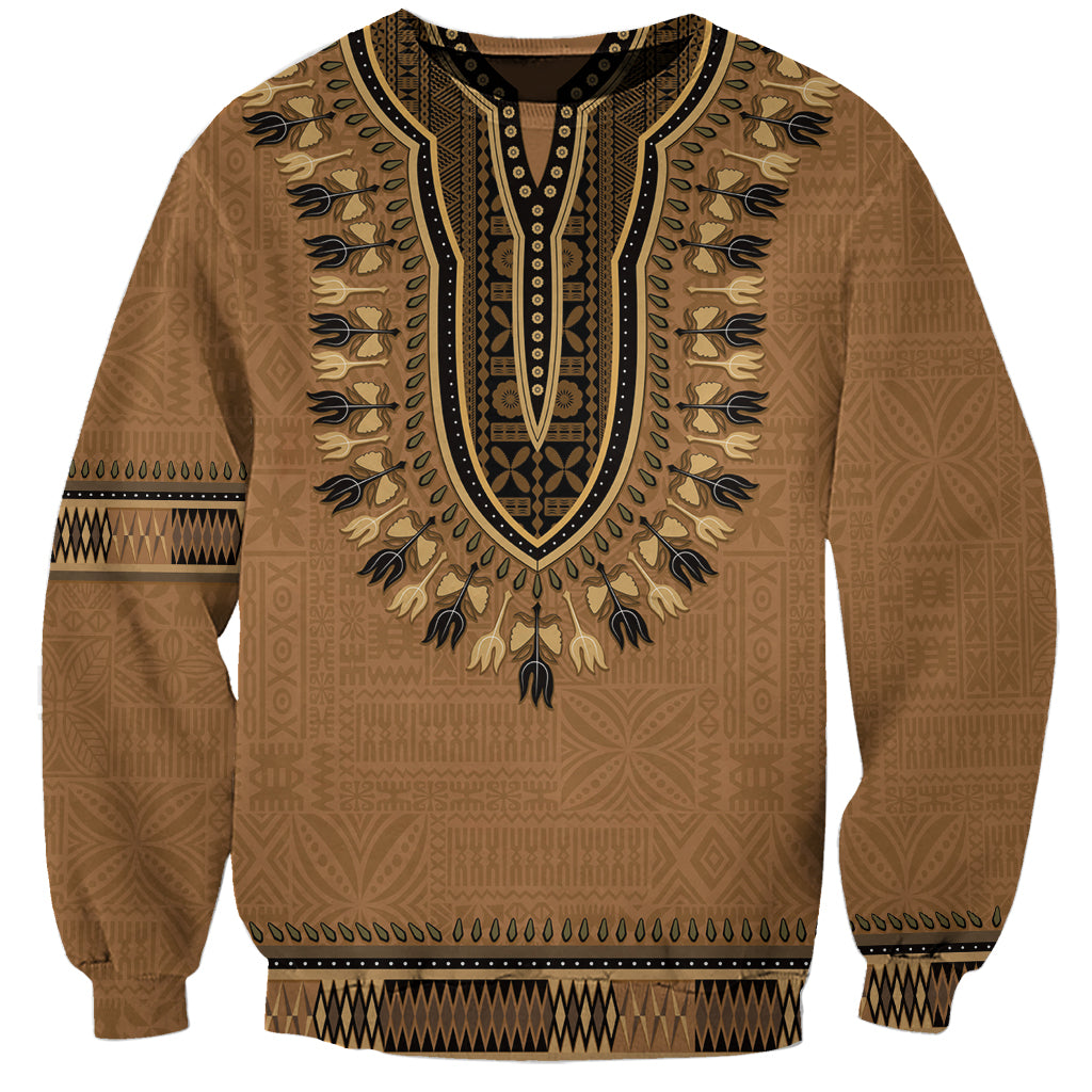 Brown African Dashiki With Fijian Tapa Pattern Sweatshirt LT14 Unisex Brown - Polynesian Pride
