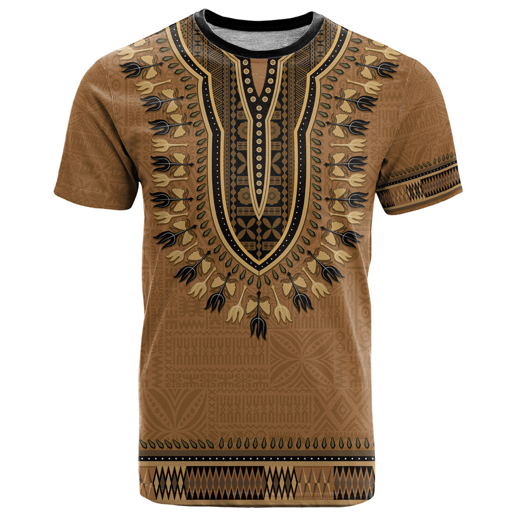 Brown African Dashiki With Fijian Tapa Pattern T Shirt LT14 Brown - Polynesian Pride
