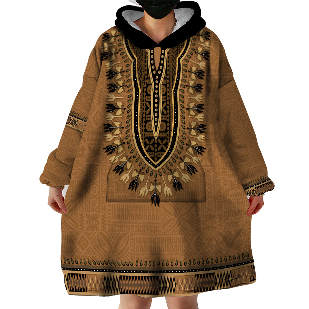 Brown African Dashiki With Fijian Tapa Pattern Wearable Blanket Hoodie LT14 - Polynesian Pride