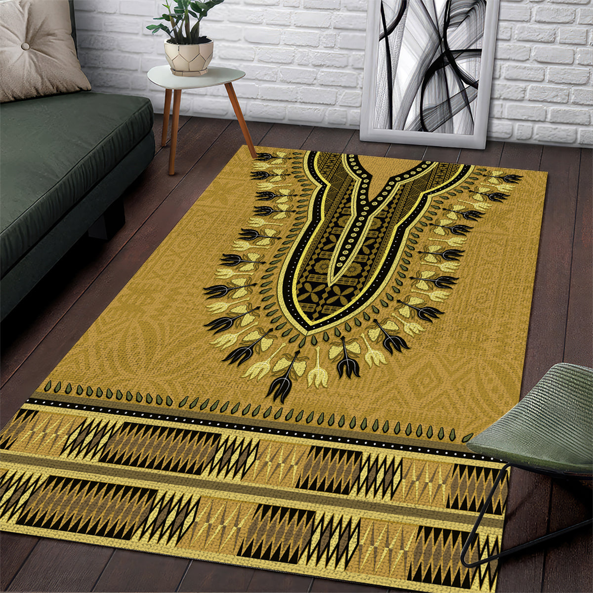 Gold African Dashiki With Fijian Tapa Pattern Area Rug LT14 Gold - Polynesian Pride