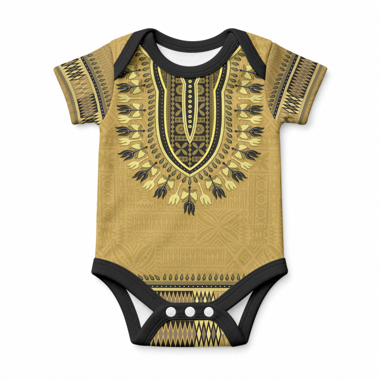Gold African Dashiki With Fijian Tapa Pattern Baby Onesie LT14 Gold - Polynesian Pride