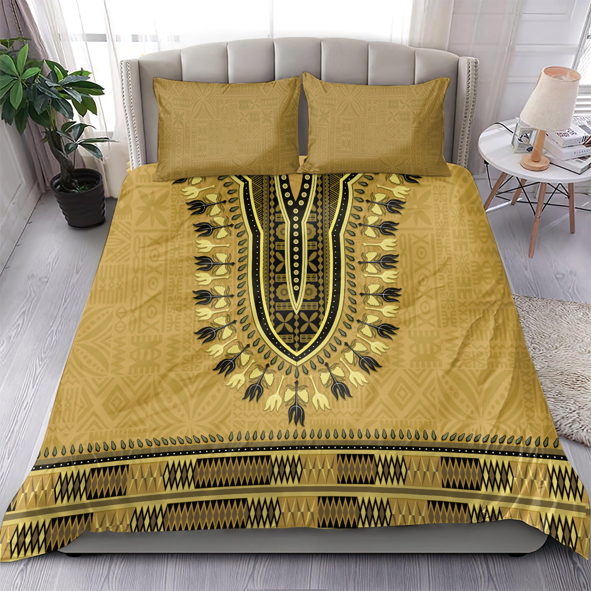 Gold African Dashiki With Fijian Tapa Pattern Bedding Set LT14 - Polynesian Pride