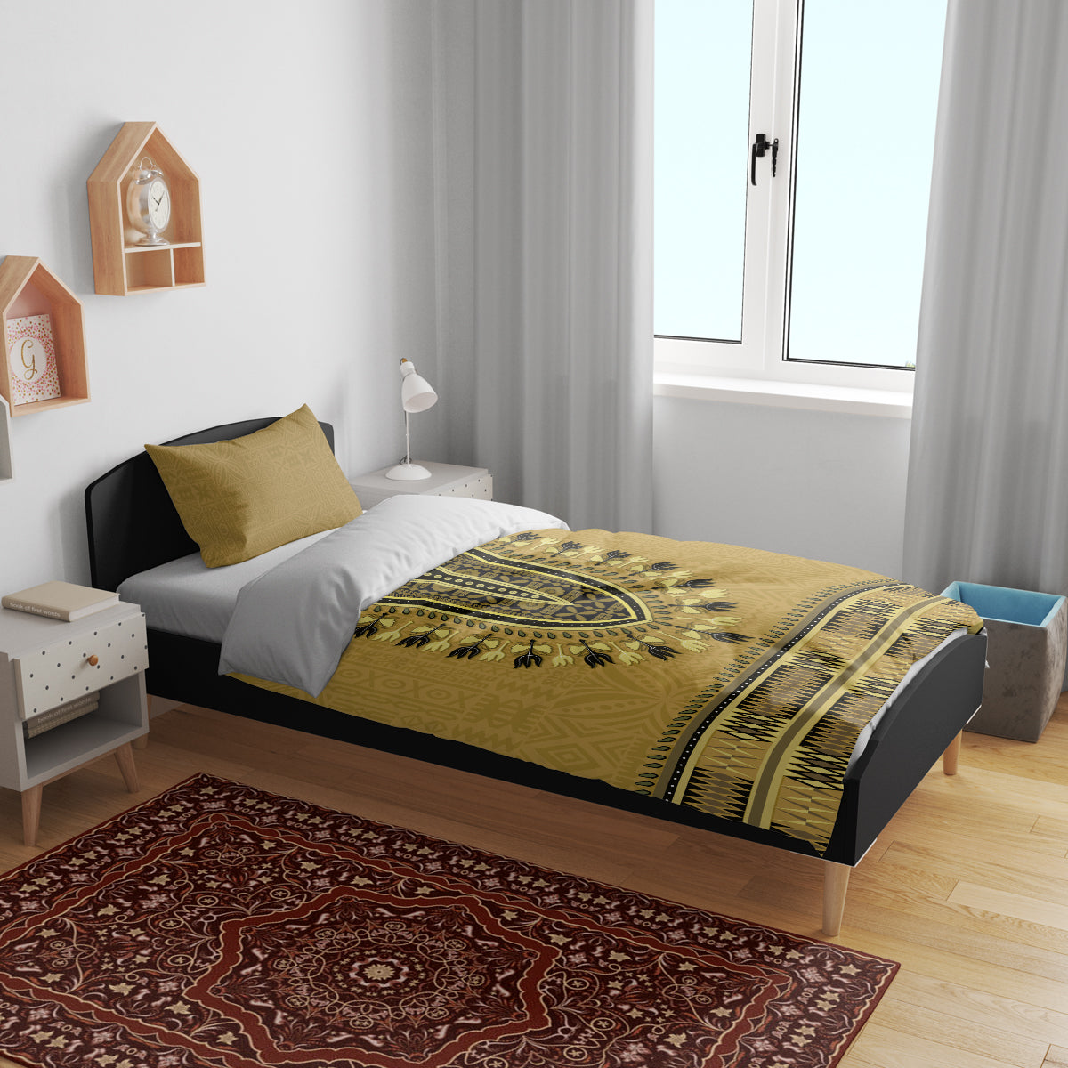 Gold African Dashiki With Fijian Tapa Pattern Bedding Set LT14 - Polynesian Pride