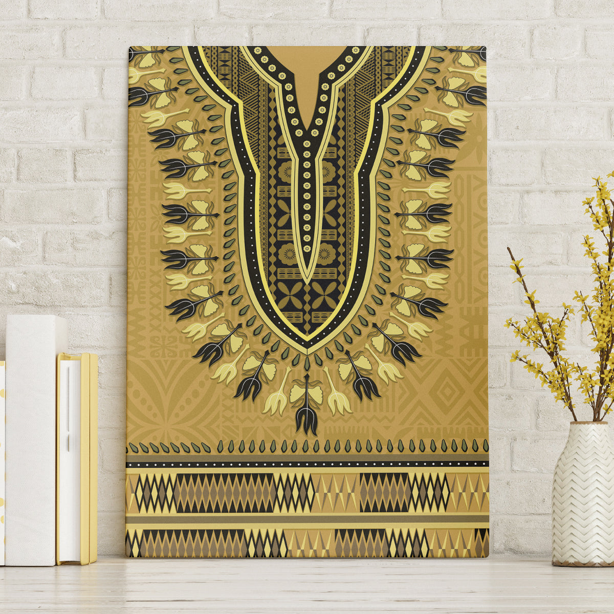 Gold African Dashiki With Fijian Tapa Pattern Canvas Wall Art LT14 Without Frame Gold - Polynesian Pride