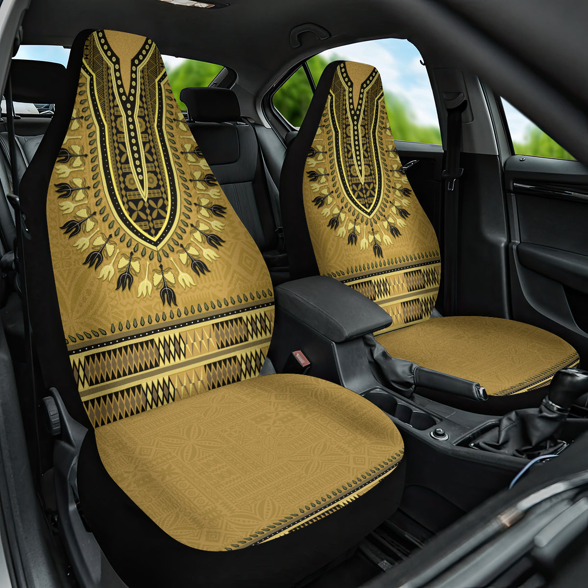 Gold African Dashiki With Fijian Tapa Pattern Car Seat Cover LT14 One Size Gold - Polynesian Pride
