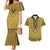 Gold African Dashiki With Fijian Tapa Pattern Couples Matching Mermaid Dress and Hawaiian Shirt