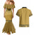 Gold African Dashiki With Fijian Tapa Pattern Couples Matching Mermaid Dress and Hawaiian Shirt