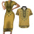 Gold African Dashiki With Fijian Tapa Pattern Couples Matching Short Sleeve Bodycon Dress and Hawaiian Shirt