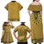 Gold African Dashiki With Fijian Tapa Pattern Family Matching Off Shoulder Maxi Dress and Hawaiian Shirt