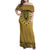 Gold African Dashiki With Fijian Tapa Pattern Family Matching Off Shoulder Maxi Dress and Hawaiian Shirt