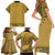 Gold African Dashiki With Fijian Tapa Pattern Family Matching Short Sleeve Bodycon Dress and Hawaiian Shirt