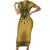 Gold African Dashiki With Fijian Tapa Pattern Family Matching Short Sleeve Bodycon Dress and Hawaiian Shirt