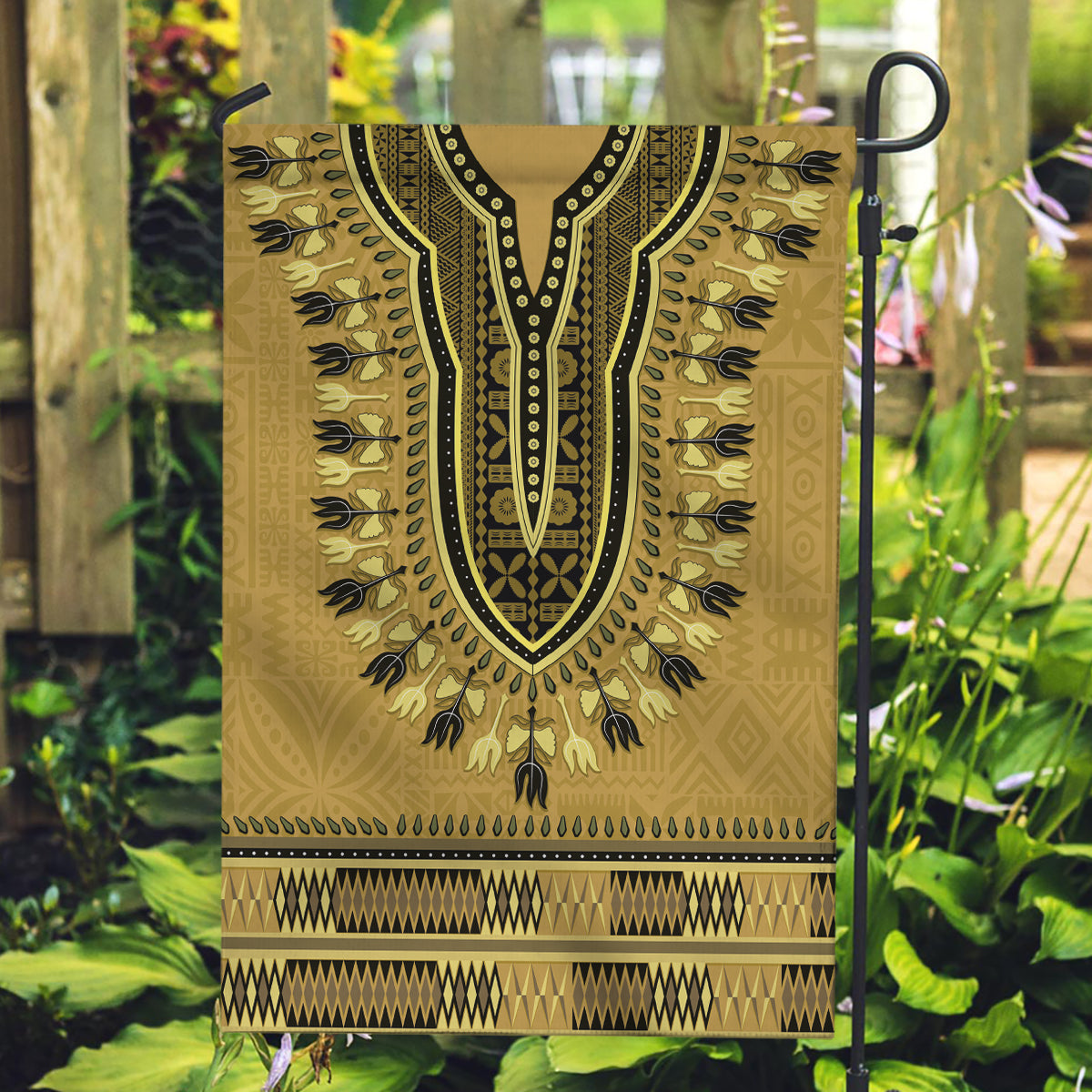 Gold African Dashiki With Fijian Tapa Pattern Garden Flag LT14 Garden Flag Gold - Polynesian Pride