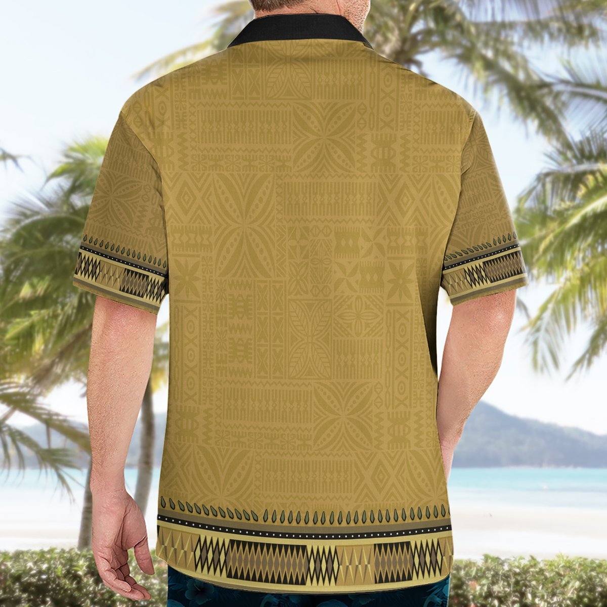 Gold African Dashiki With Fijian Tapa Pattern Hawaiian Shirt LT14 - Polynesian Pride