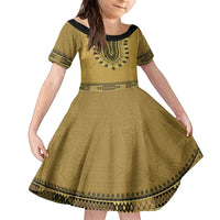 Gold African Dashiki With Fijian Tapa Pattern Kid Short Sleeve Dress LT14 KID Gold - Polynesian Pride