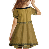 Gold African Dashiki With Fijian Tapa Pattern Kid Short Sleeve Dress LT14 - Polynesian Pride