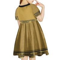 Gold African Dashiki With Fijian Tapa Pattern Kid Short Sleeve Dress LT14 - Polynesian Pride