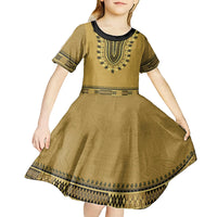Gold African Dashiki With Fijian Tapa Pattern Kid Short Sleeve Dress LT14 - Polynesian Pride