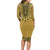 Gold African Dashiki With Fijian Tapa Pattern Long Sleeve Bodycon Dress