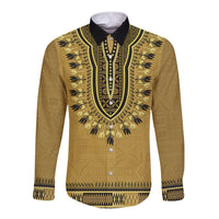 Gold African Dashiki With Fijian Tapa Pattern Long Sleeve Button Shirt LT14 Unisex Gold - Polynesian Pride