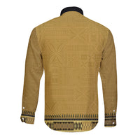 Gold African Dashiki With Fijian Tapa Pattern Long Sleeve Button Shirt LT14 - Polynesian Pride
