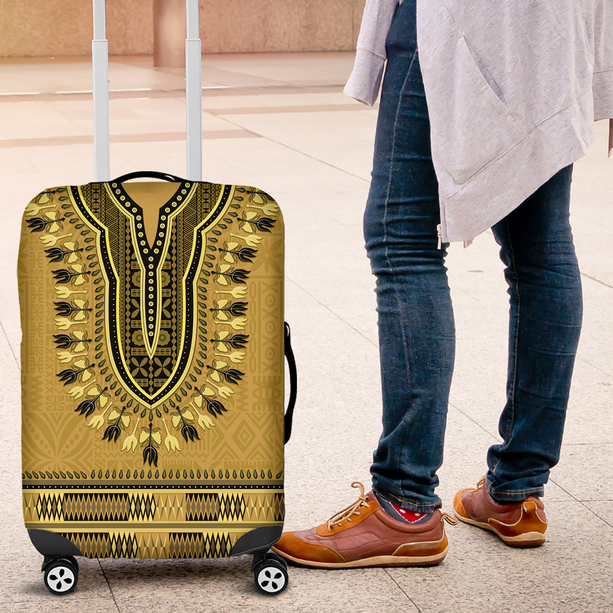 Gold African Dashiki With Fijian Tapa Pattern Luggage Cover LT14 Gold - Polynesian Pride