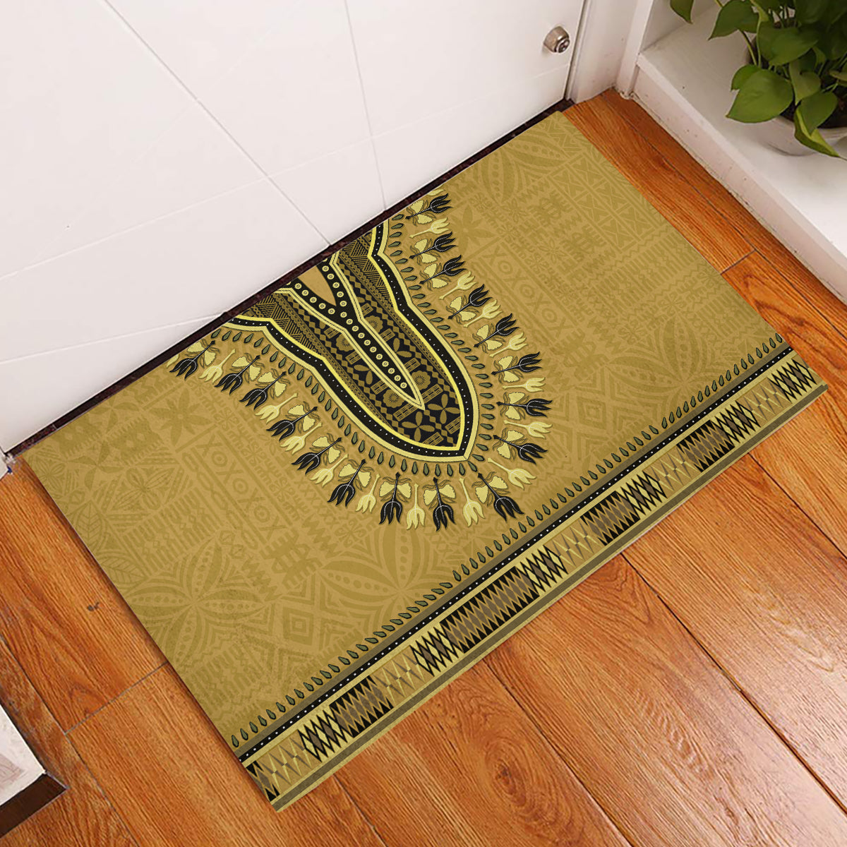 Gold African Dashiki With Fijian Tapa Pattern Rubber Doormat LT14 Gold - Polynesian Pride