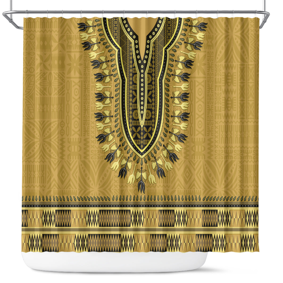 Gold African Dashiki With Fijian Tapa Pattern Shower Curtain LT14 Gold - Polynesian Pride