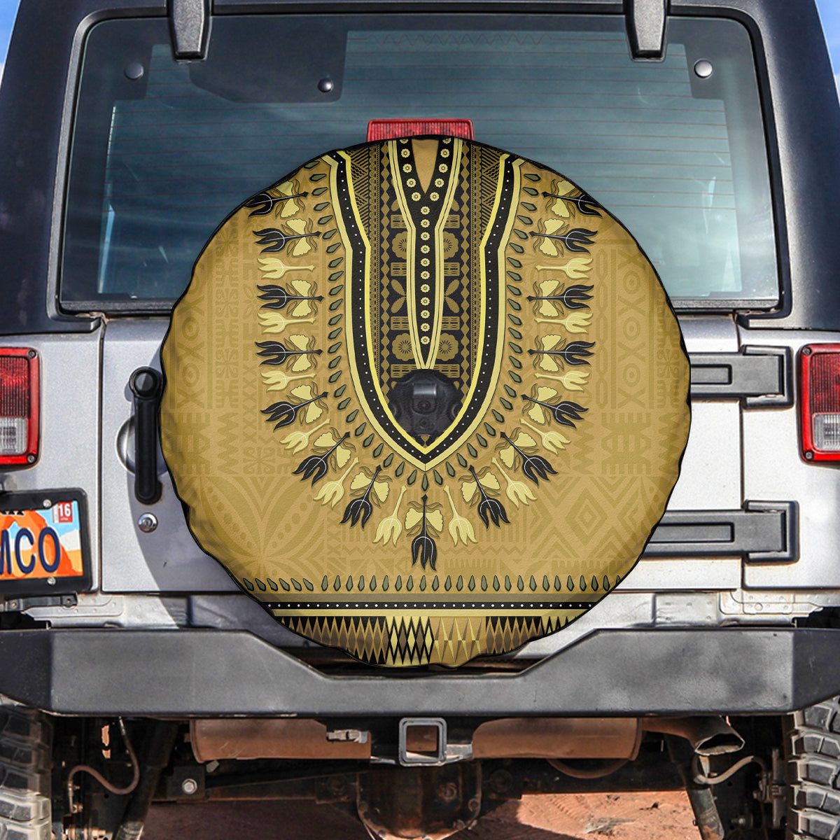 Gold African Dashiki With Fijian Tapa Pattern Spare Tire Cover LT14 Gold - Polynesian Pride