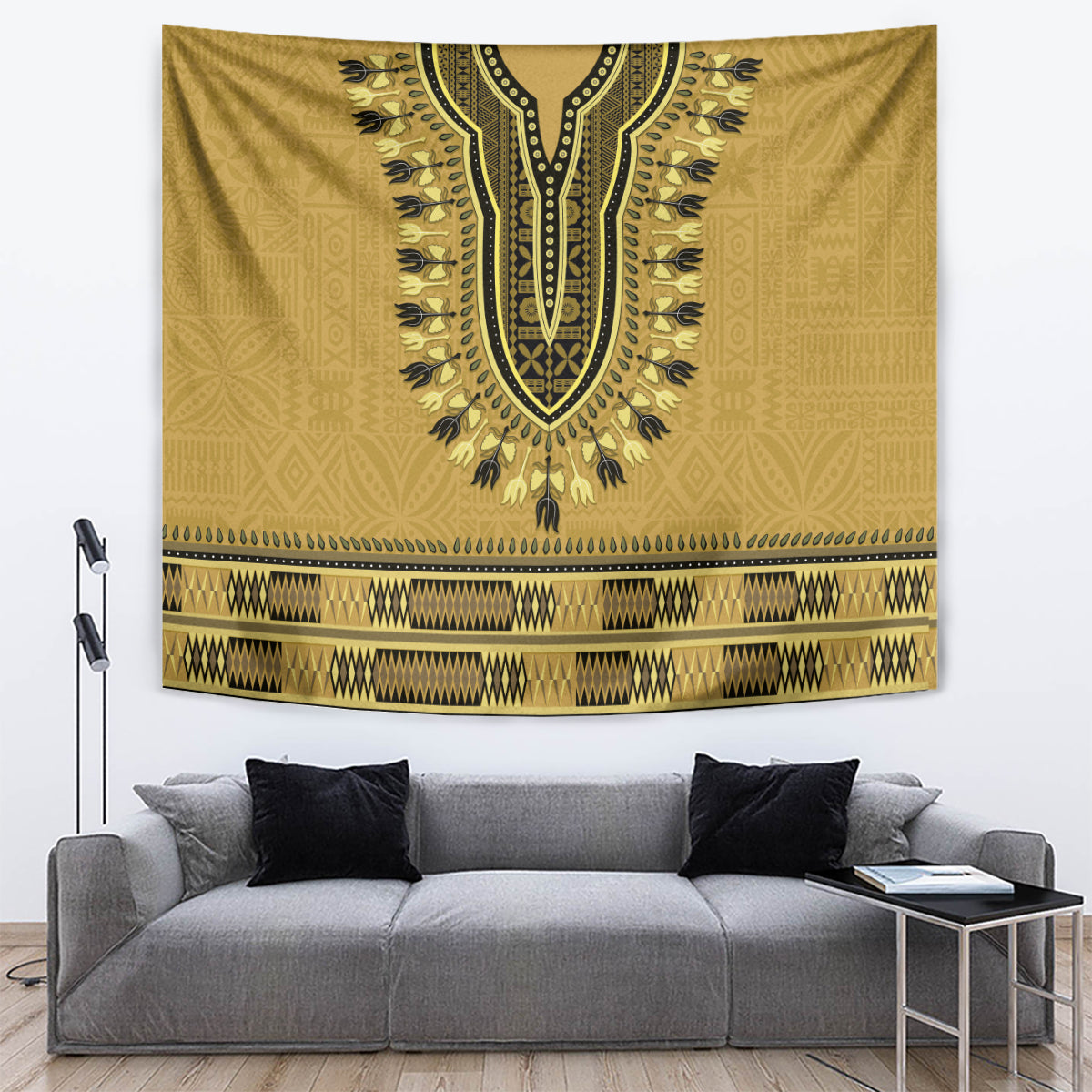 Gold African Dashiki With Fijian Tapa Pattern Tapestry LT14 Gold - Polynesian Pride
