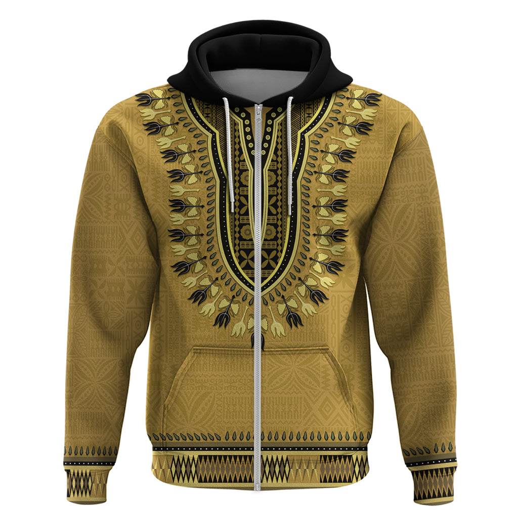 Gold African Dashiki With Fijian Tapa Pattern Zip Hoodie LT14 Zip Hoodie Gold - Polynesian Pride