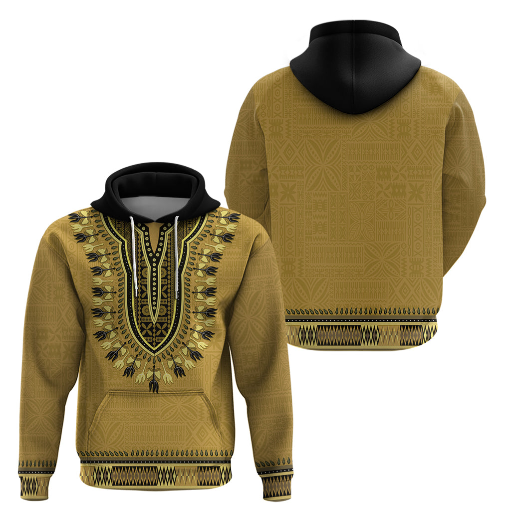 Gold African Dashiki With Fijian Tapa Pattern Zip Hoodie LT14 - Polynesian Pride