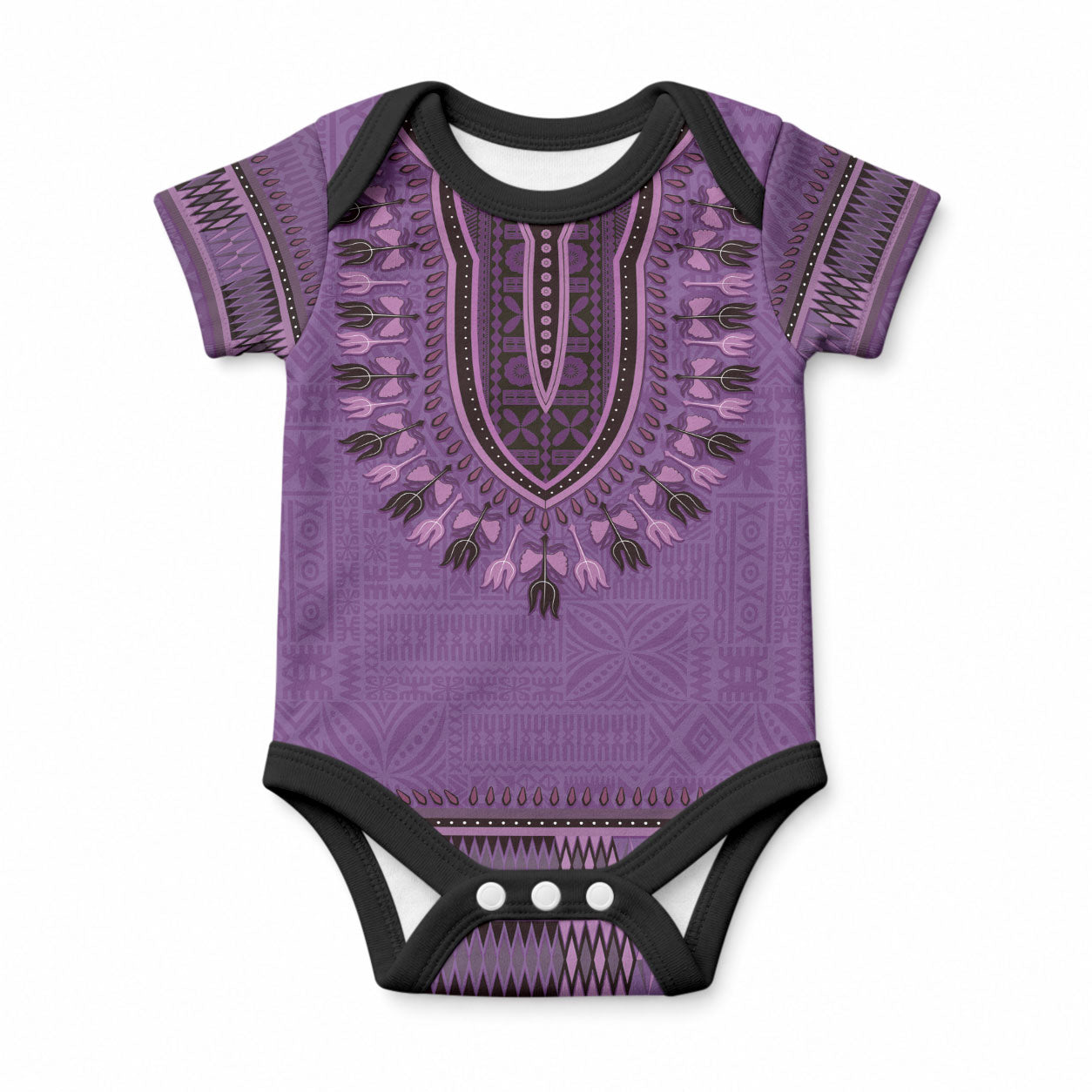 Purple African Dashiki With Fijian Tapa Pattern Baby Onesie LT14 Purple - Polynesian Pride