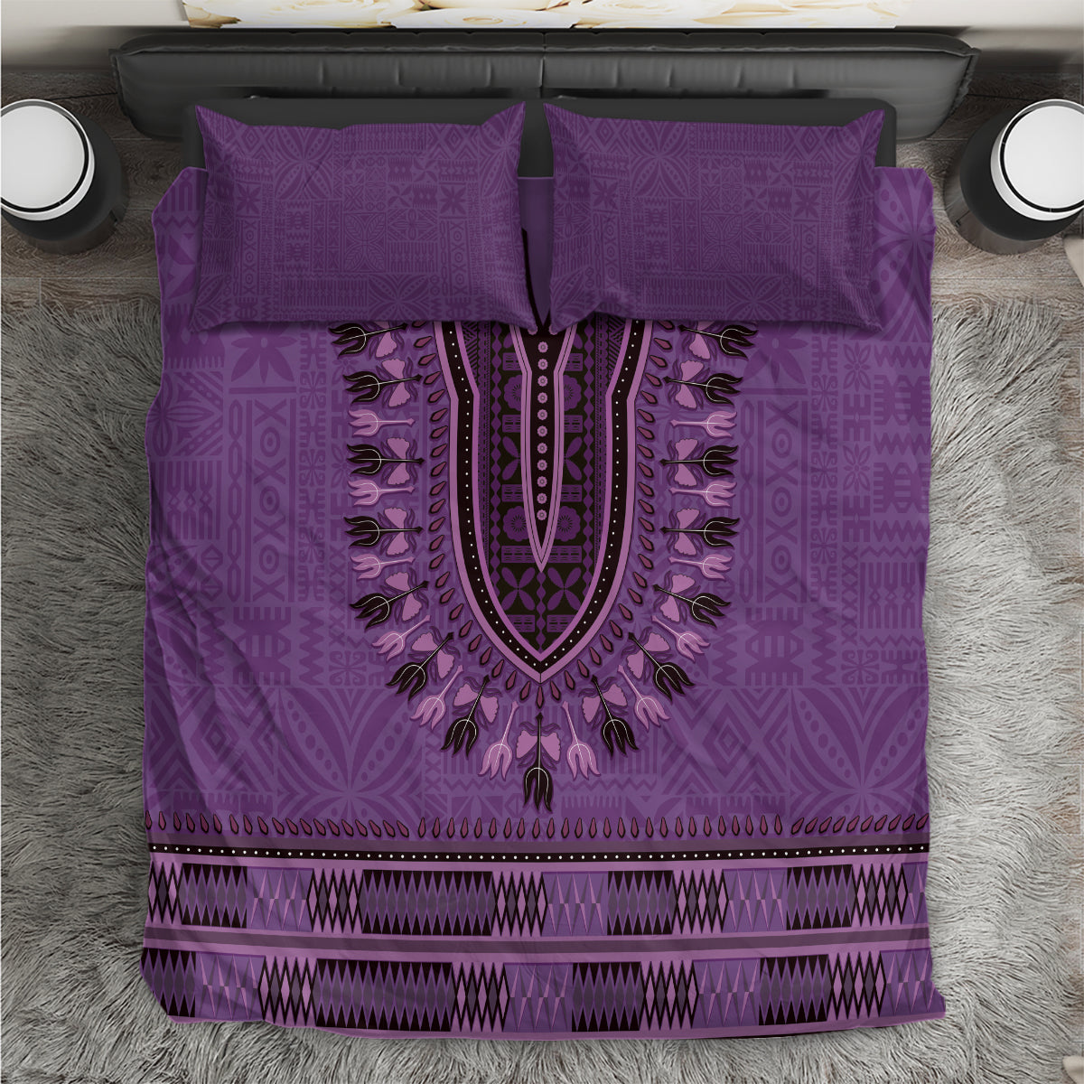 Purple African Dashiki With Fijian Tapa Pattern Bedding Set LT14 Purple - Polynesian Pride