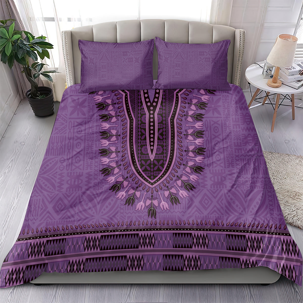 Purple African Dashiki With Fijian Tapa Pattern Bedding Set LT14 - Polynesian Pride