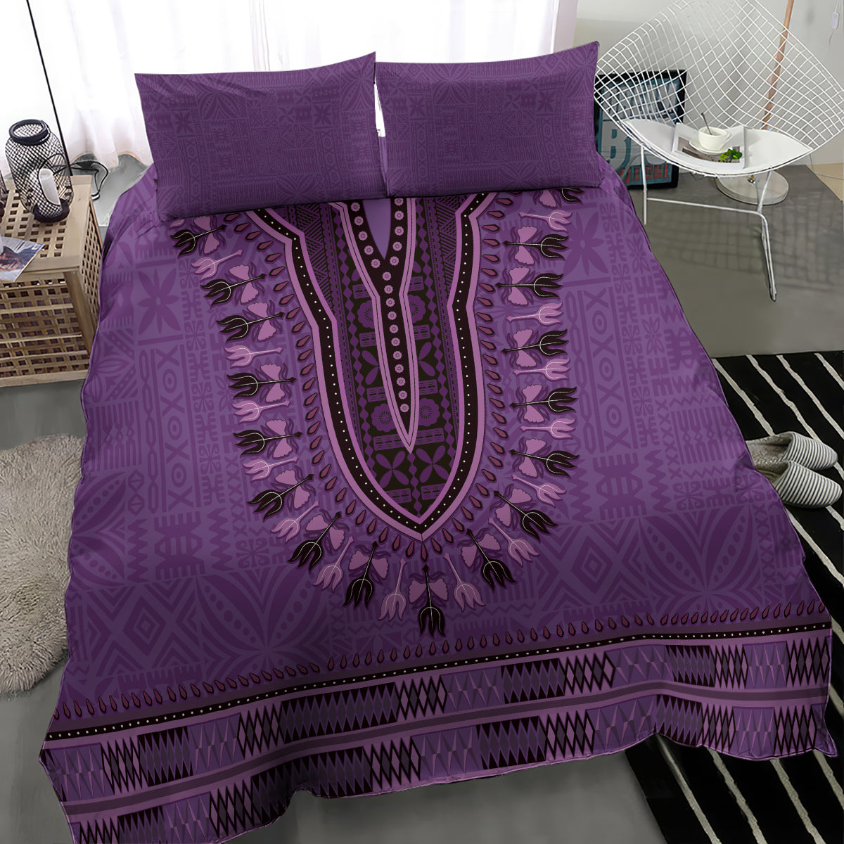 Purple African Dashiki With Fijian Tapa Pattern Bedding Set LT14 - Polynesian Pride