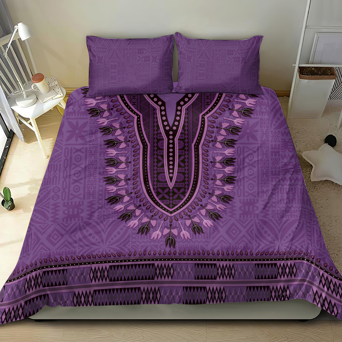 Purple African Dashiki With Fijian Tapa Pattern Bedding Set LT14 - Polynesian Pride